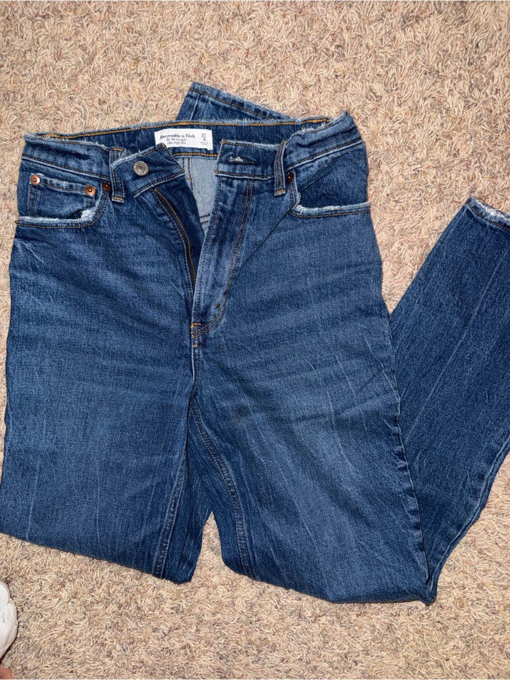 Abercrombie & Fitch Women's Straight Leg Jeans in Dark Blue